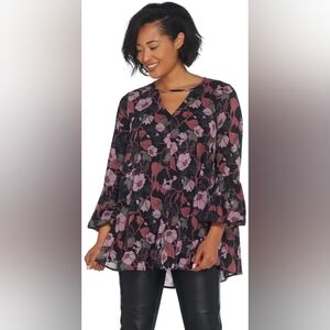 DU JOUR Floral Long Sleeve tunic NWOT